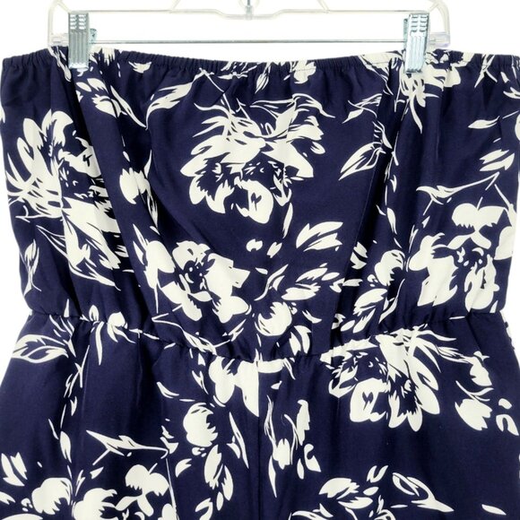 Womens Plus XXL Navy Blue Hawaiian Floral Romper – Trendy Tube Top with Shorts - Picture 7 of 12